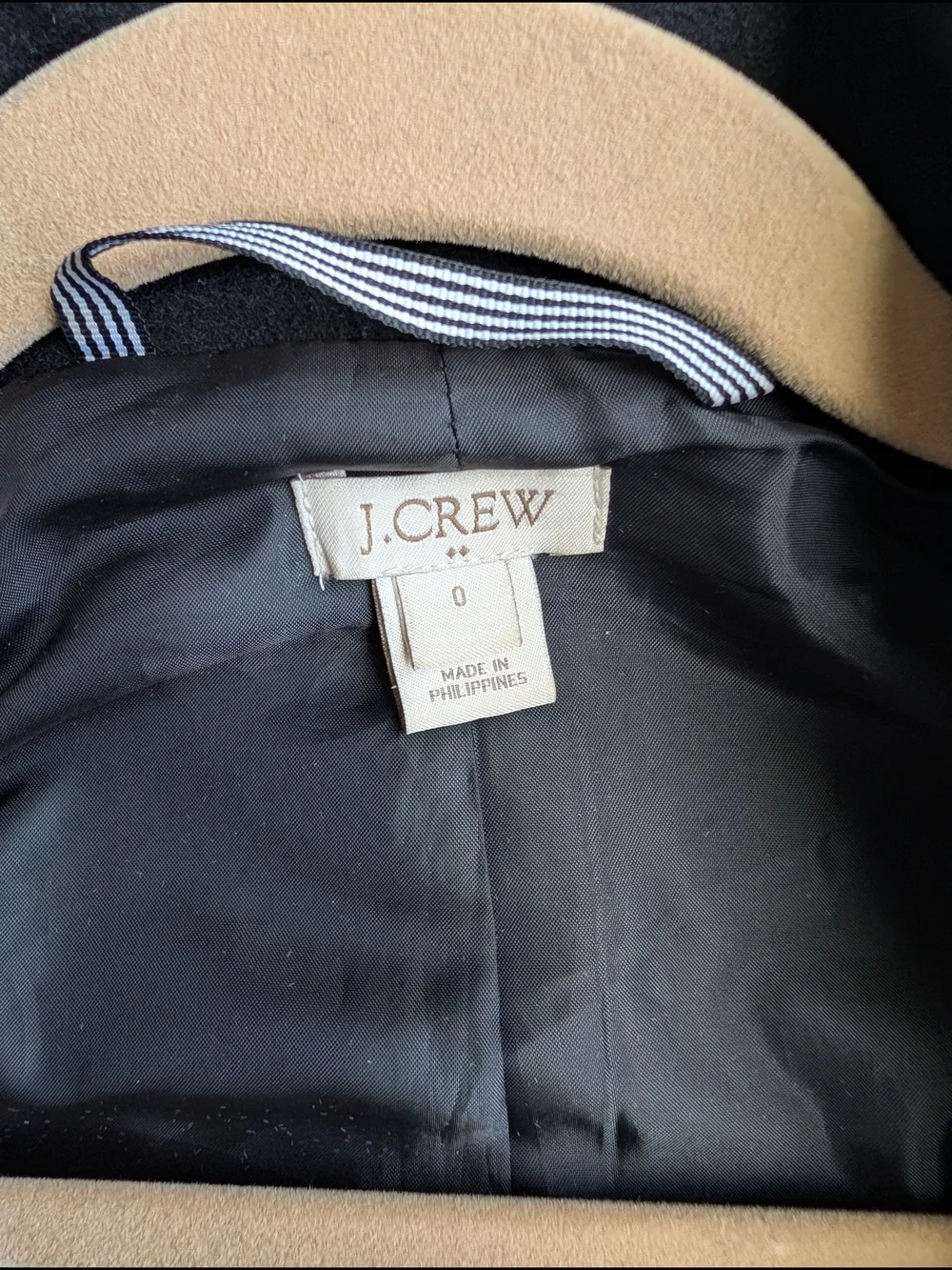 J. Crew Black Wool Blend Peacoat with Subtle Blue Trim - Picture 5 of 5